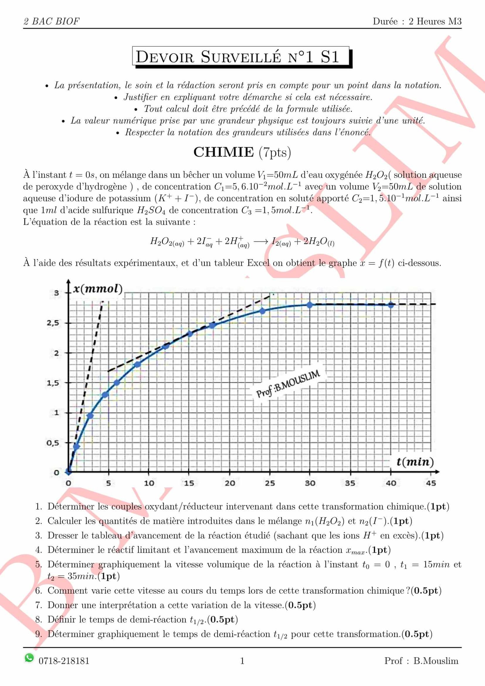 Exercice chimie 1